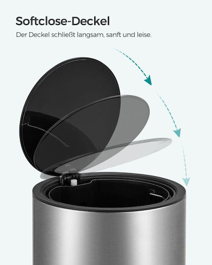 Songmics Metallisch Badezimmer Mülleimer Sanftes Schließen 3Es Silber