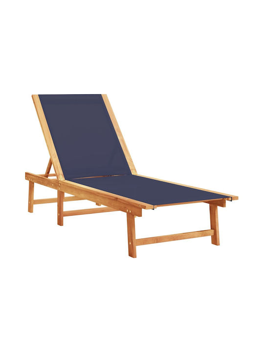 Deckchair Wooden with Cushion Blue with Table 170x66x33.5cm.