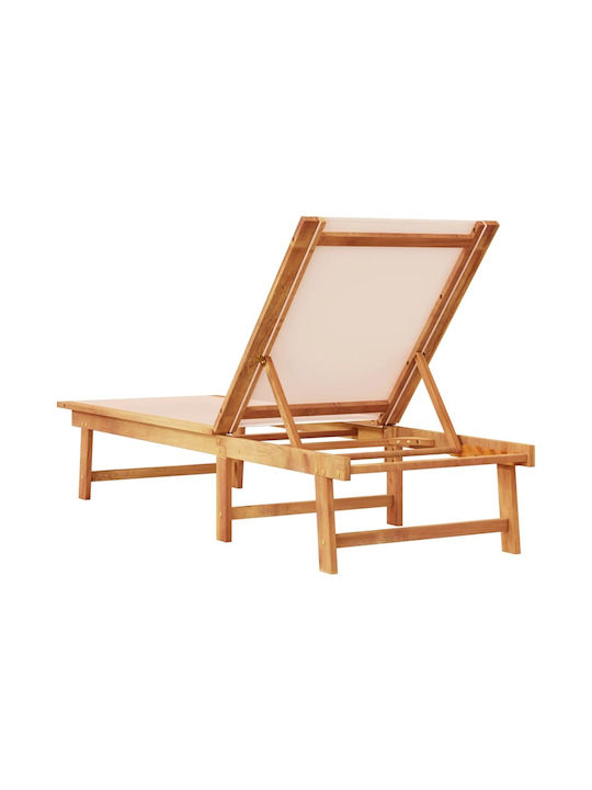 Deckchair Wooden with Cushion Beige 170x66x33.5cm.