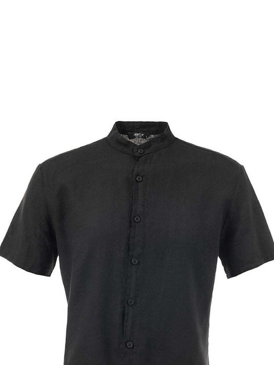 MIZ-U Men's Shirt Short Sleeve Linen Black