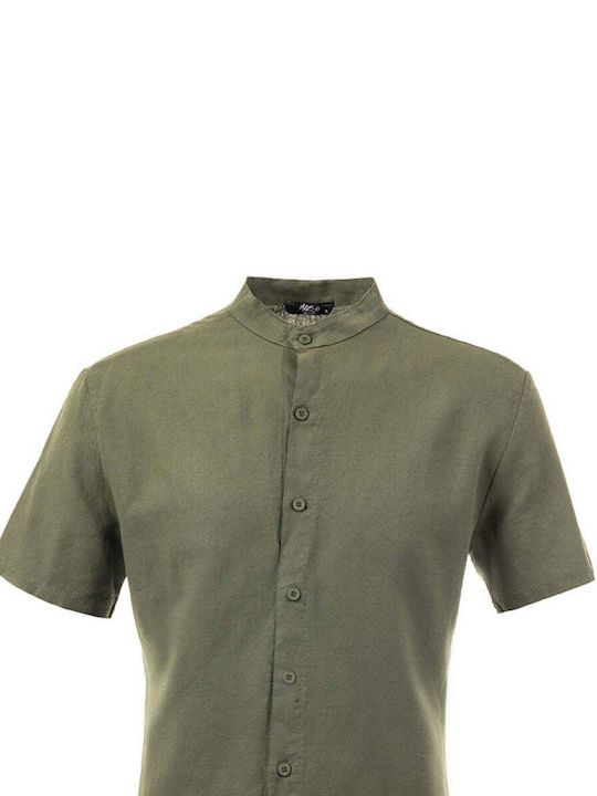 MIZ-U Men's Shirt Short Sleeve Linen Khaki