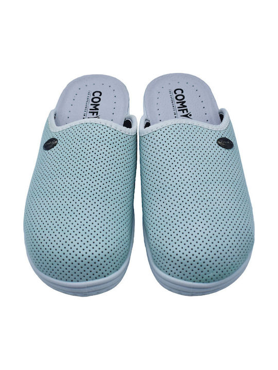 Comfy Anatomic Γυναικεία Δερμάτινα Ανατομικά Σαμπό Τιρκουάζ