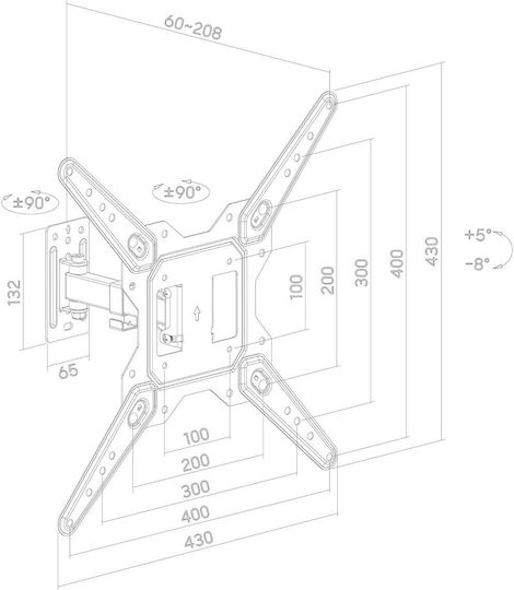 DM Pro DM-2355FM Βάση Τηλεόρασης Τοίχου έως 55" και 30kg Μαύρο