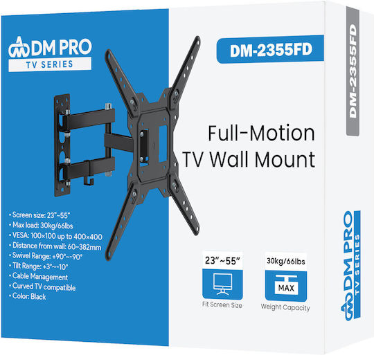 DM Pro DM-2355FD Βάση Τηλεόρασης Τοίχου με Βραχίονα έως 55" και 30kg Μαύρο