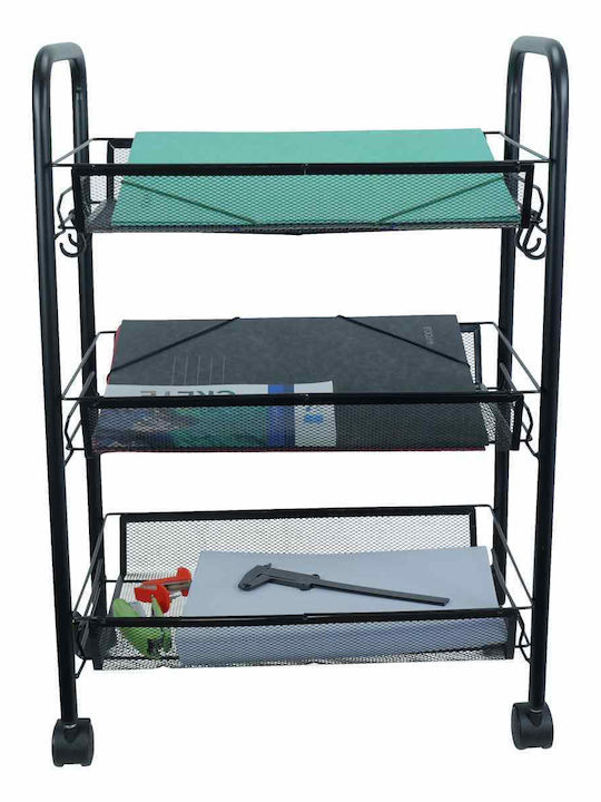Uncle George Kitchen Trolley Metallic 3 Tiers Black 44x25x65cm