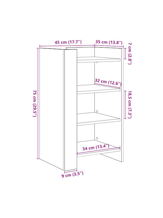 Shelf Unit Storage Wooden L45xW35xH75cm