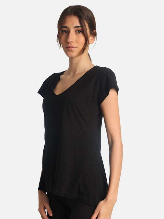 Paco & Co Women's Blouse Cotton with V Neckline Black