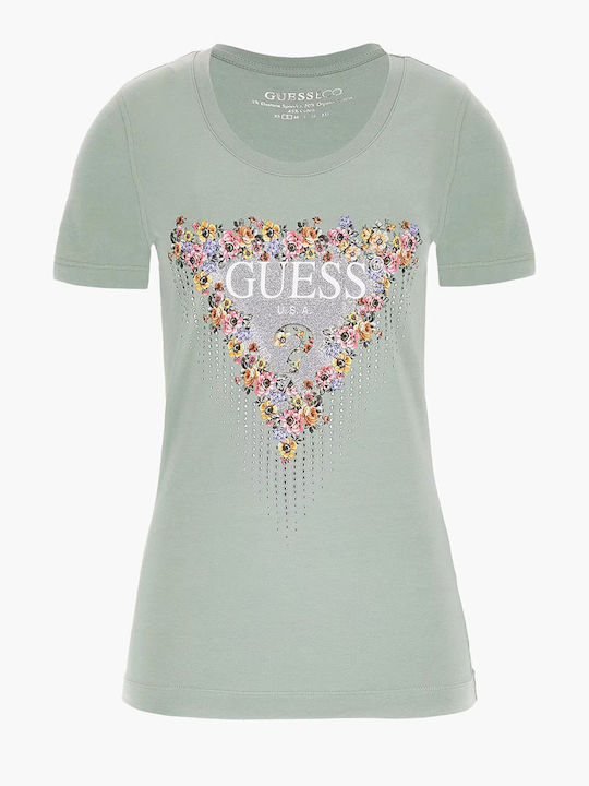 Guess Damen Bluse Baumwolle mit Trägern & V-Ausschnitt Geprüft Grün