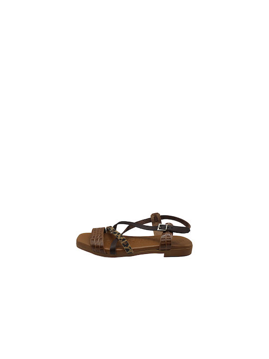 Oh My Sandals Leather Women's Flat Sandals Flatforms in Brown Color