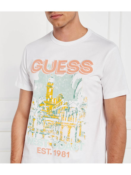 Guess Bluza Bărbătească cu Mânecă Scurtă Pure White