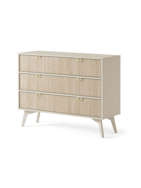 Wooden Forest Bedroom Chest of Drawers With 3 Drawers Beige 106x38x81cm
