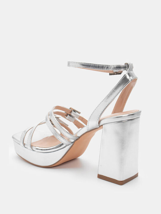 Luigi Platform Women's Sandals with Strass Silver with Low Heel