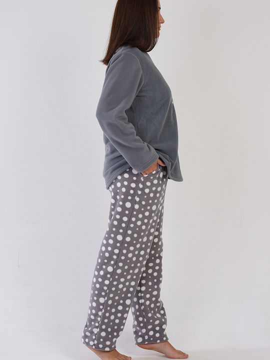 Vienetta Damen Winter Fleece Pyjamas Niedlich Plus Größe 1xl-4xl 303175 Grau