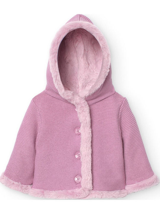 Kinderstrickjacke Gestrickt mit Kapuze Rosa