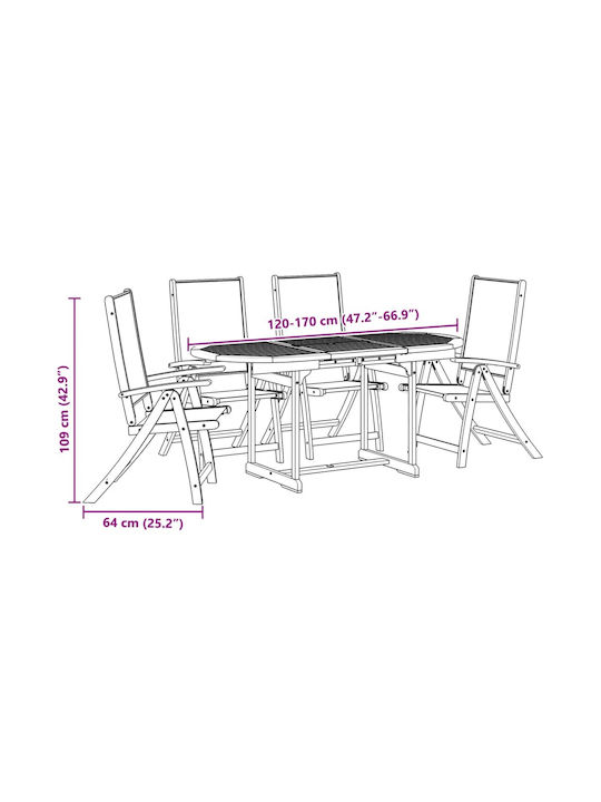Garden & Outdoor Furniture Sets Dining Room Set 5 Pieces Blue with Umbrella Holder
