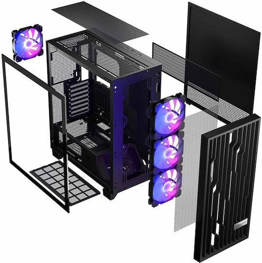Modecom Volcano Perun Apex Gaming Midi Tower Κουτί Υπολογιστή με Πλαϊνό Παράθυρο και RGB Φωτισμό Μαύρο