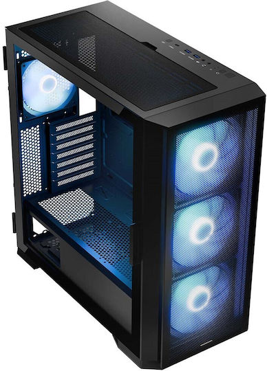 Modecom Horizon Flow Геймърско Midi Tower Компютърна Кутия със Страничен Прозорец и RGB Осветление Черна