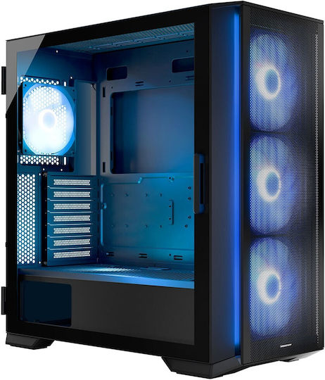 Modecom Horizon Flow Геймърско Midi Tower Компютърна Кутия със Страничен Прозорец и RGB Осветление Черна