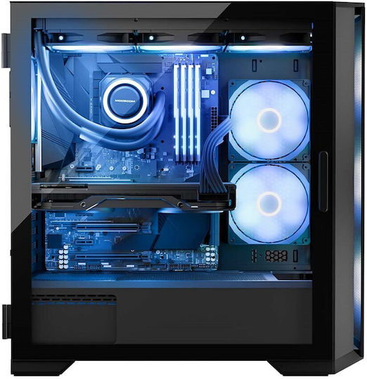 Modecom Horizon Flow Геймърско Midi Tower Компютърна Кутия със Страничен Прозорец и RGB Осветление Черна