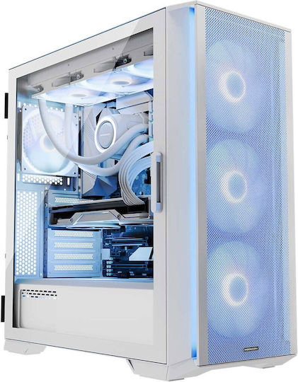 Modecom Horizon Flow Gaming Middle Tower Carcasă PC cu Deschidere Laterală și Sistem Iluminare RGB Albă
