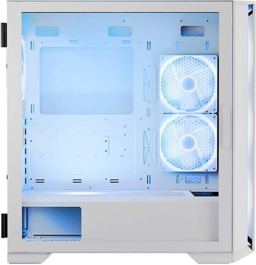 Modecom Horizon Flow Gaming Middle Tower Carcasă PC cu Deschidere Laterală și Sistem Iluminare RGB Albă