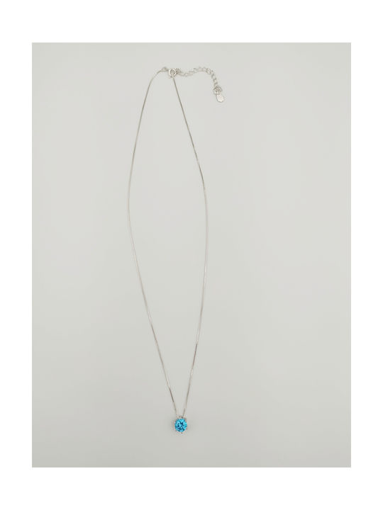 Nz1096 Silver Round Blue Topaz Necklace