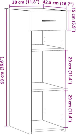 vidaXL Bookcase Smoky Oak 30x42.5x93 cm