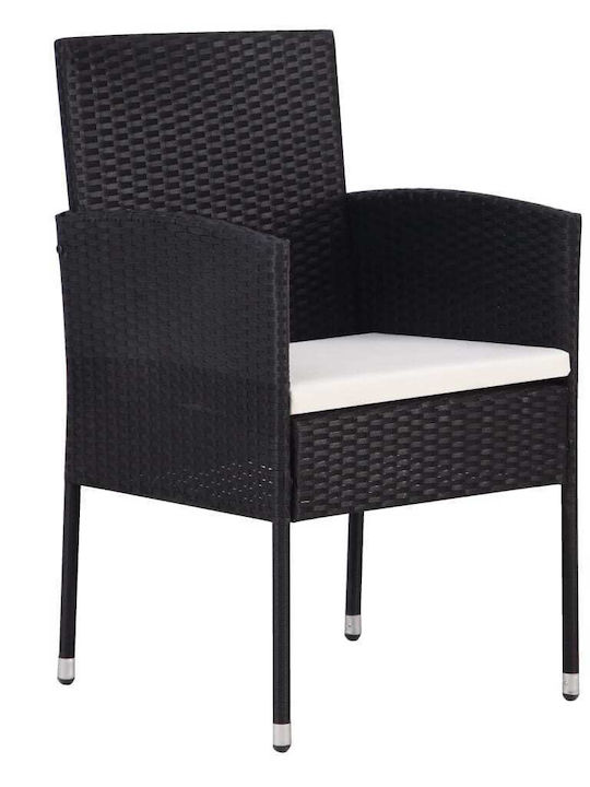 Outdoor-Stuhl Rattan Black Velvet-Black Metal mit Kissen 2Stück 52x56x88εκ.