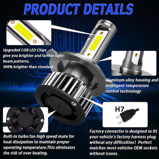 Lămpi Autoturismului H7 LED 6000K Alb rece 9-32V 100W 2buc