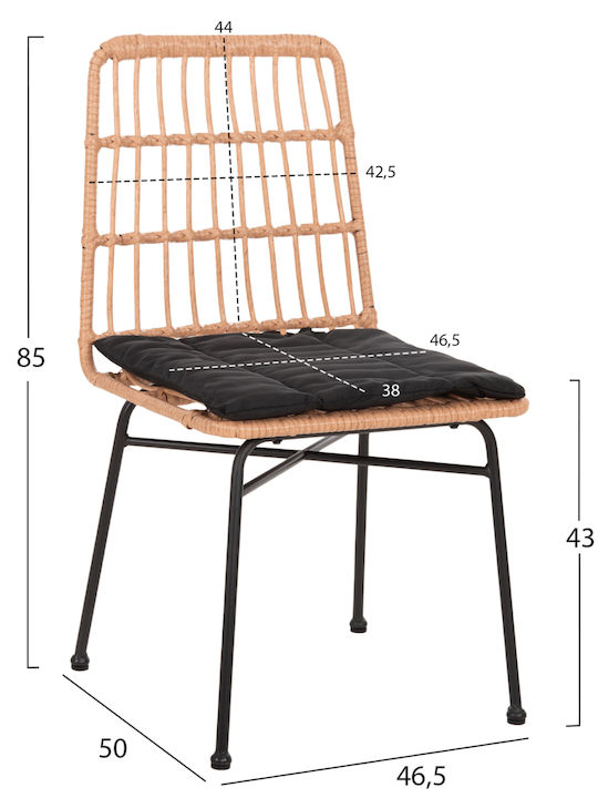 Outdoor Chair Rattan Allegra Black / Beige with Cushion 46.5x25x85cm