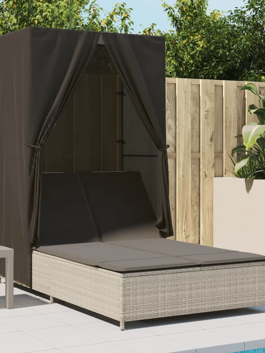 Deckchair Double Rattan with Cushion & Sunshade Gray 100x197cm.