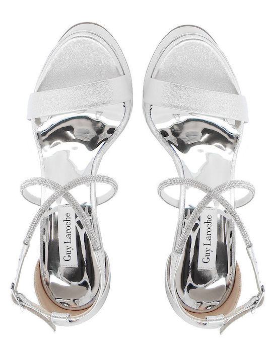 Leder Sandalen mit Strass White Perl