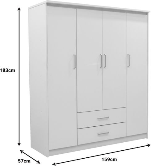 Four Door Wardrobe Sliding Olympus 159x57x183cm