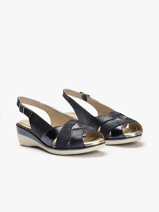 Pitillos Leather Women's Flat Sandals Flatforms in Blue Color