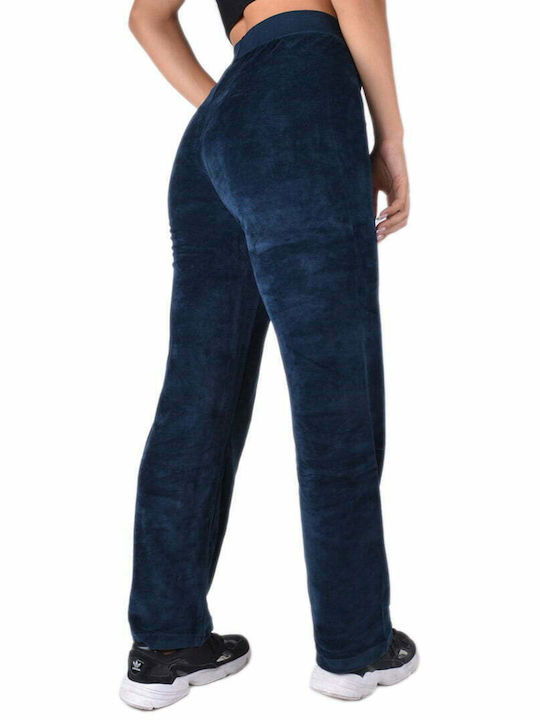 Paco & Co Women's High Waist Wide Sweatpants Blue Velvet