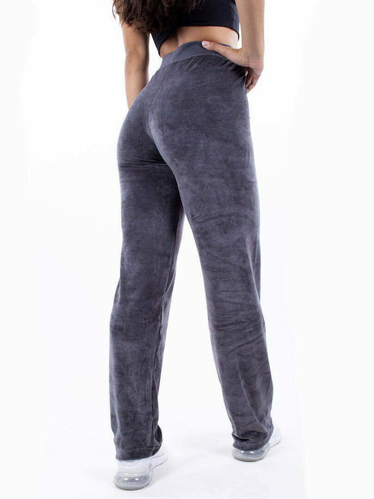 Paco & Co Talie înaltă Pantaloni de trening pentru femei Wide Charcoal Catifea