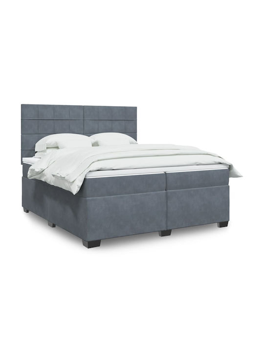 King Size Bed Upholstered with Dark Grey Velvet with Slats & Mattress 200x200cm