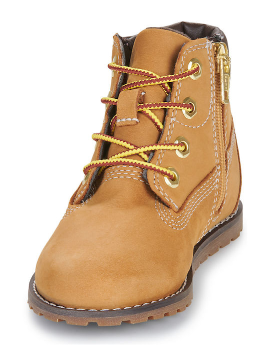 Pokey Leather Kids Boots with Zipper Brown