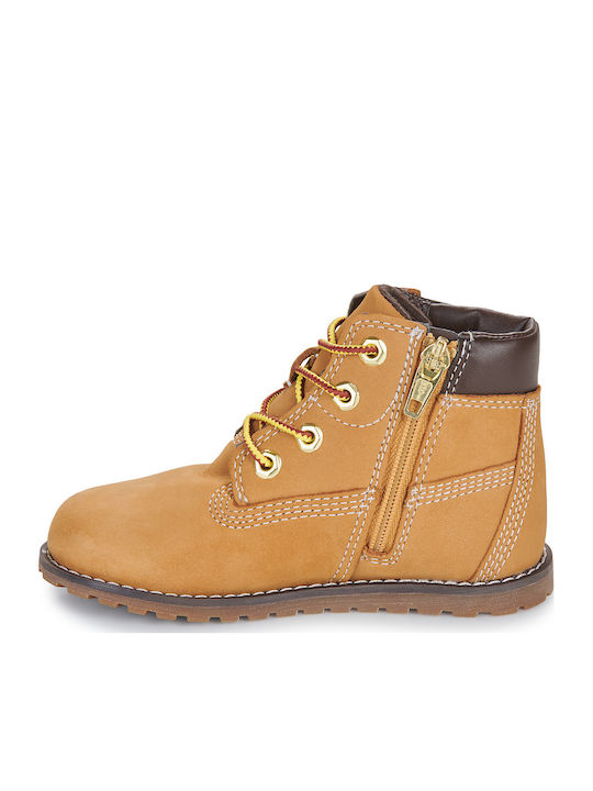 Pokey Leather Kids Boots with Zipper Brown