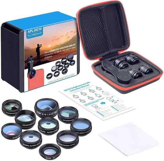 Apexel Telefonkamera-Objektiv-Set Fisheye / Makro / Filter / Weitwinkel 15x 1Stück in Schwarz Farbe
