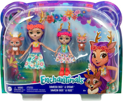 Set Enchantimals cu Păpuși Surioare și Animalele lor Danessa Deer Sprint și Danetta Deer Fleet