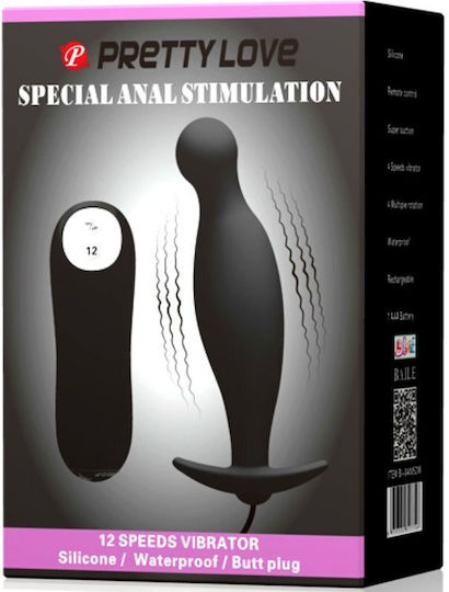 Pretty Love Bottom Silicone Anal Plug mit kabelloser Funktion und Vibration Schwarz