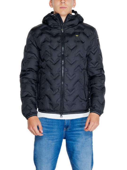 Blauer Herren Winter Jacke Lässig Schwarz