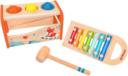Xilofon din lemn educativ Globo Sirwood, forme, 18+ luni