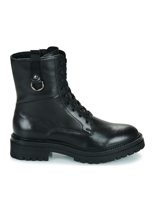 D Iridea Leather Women's Ankle Boots with Medium Heel Black