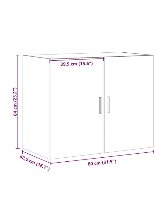 Wall Mounted Living Room Cabinet Made of Particle Board White 80x42.5x64cm