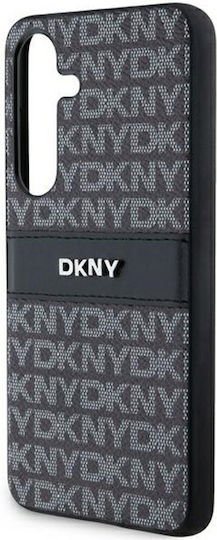 DKNY Leather Mono Stripe & Metal Logo Back Cover Plastic / Piele Negru (Galaxy S24+)
