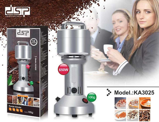 DSP Râșniță electrică pentru cafea 650W cu capacitate de boabe 100gr Argintiu