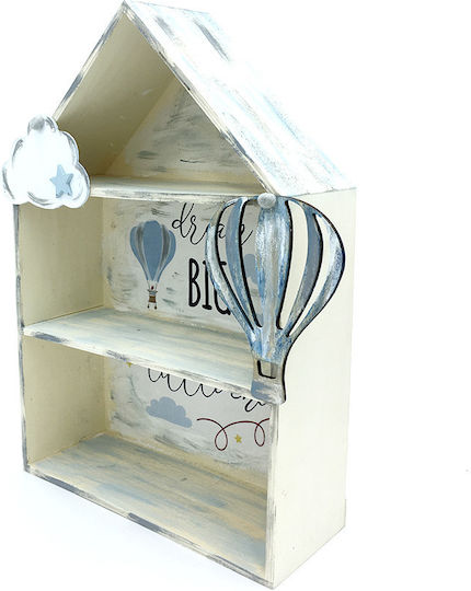 Kids Shelf Box Hot Air Balloon Wall Mount Blue 23x9x33cm