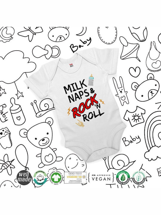 Koupakoupa Milk Naps And Rock N' Roll Baby Bodysuit Underwear Short-Sleeved White